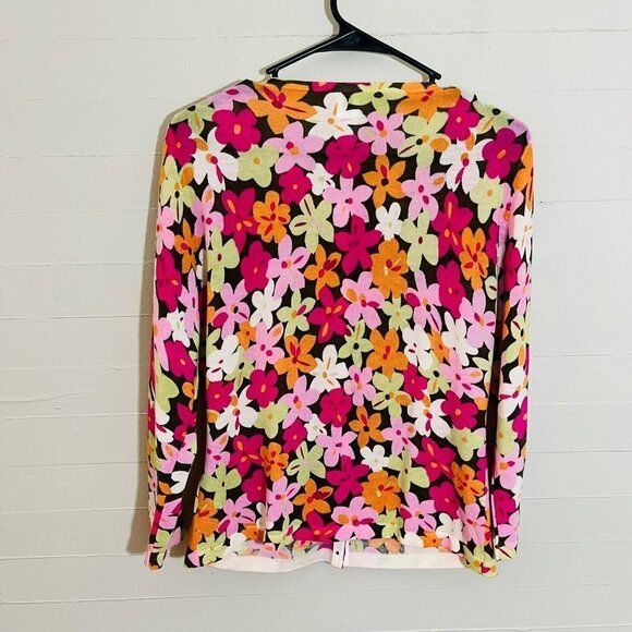 Garnet Hill Floral 100% Wool Lightweight Cardigan SZ M - Picture 4 of 6